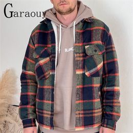 Garaouy Plaid Jacket Men's Autumn Winter Casual Fleece Lapel Warm Slim Fit Lamb Wool Thick Shirt All-match Coats Male 220326