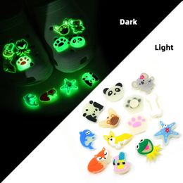 Dog koala fox frog pattern fluorescent croc charm 2D Soft pvc glow in the dark Shoe charms Decorations accessories Luminous shoe buttons Buckles fit kids Sandals