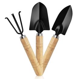 Hand Shovel for Gardening Trowel Garden Tool 3Pcs Gardening Set of Tools Small Garden Rake Tools Wood Handle Houseplant Gardening Tools