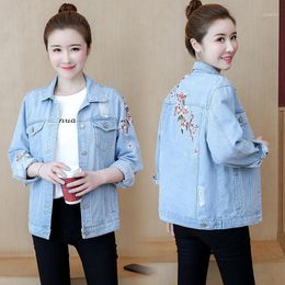 Women's Jackets Flower Embroidery Denim Jacket Femme Casual Hole Loose Basic Jeans Coats 2022 Autumn Women Vintage Outwear Casacos Feminino