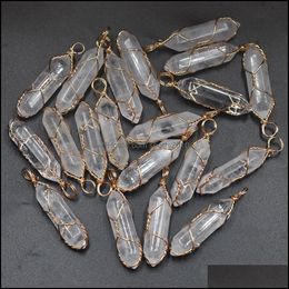 Arts And Crafts Gold Copper Wire Natural Stone White Crystal Charms Hexagonal Healing Reiki Point Pendants For Jewellery Maki Sports2010 Dhrlk