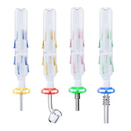 NC091 Hookah Glass Pipe 10mm Titanium Ceramic Quartz Nail Clip Double In-Line Water Perc Dab Rig Bong Colourful Smoking Pipes 4 Model Nails