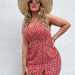 Plus Size Dresses Spaghetti Strap Sexy Women Dress Summer J2022 Backless Floral Print Mini Beach Party Female Oversized ClothingPlus