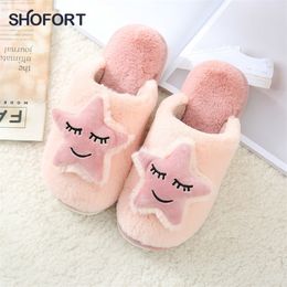 SHOFORT Women Shoes Warm Soft Bottom Cotton House Slippers Couple Winter Household Men Women Cute Nonslip Indoor House Shoes 201023