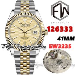 EWF V3 ew126333 Cal.3235 EW3235 Automatic Mens Watch 41 Fluted Bezel Pit pattern Gold Dial Two Tone 904L Steel Bracelet With Same Serial Warranty Card eternity Watches