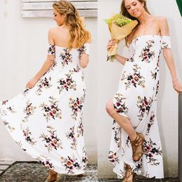 2022 Women Sexy floral Dress Summer Split Maxi Beach Sundress Off Backless Dress Boho Long Dresses Vestidos Femme Mother's Days Gift