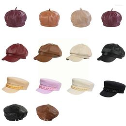 Berets Autumn Winter Chain Wool Military Cap For Women Flat Army Salior Hat Black Ladies Travel Painters B3s8 Delm22