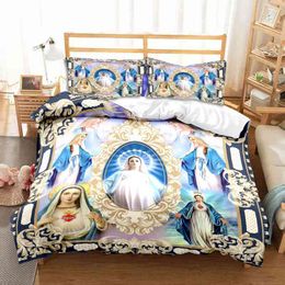 Virgin Mary Jesus Religion Cover Bedding Set King Size Football Team Duvet Sheet Pillowcase 100% Bamboo Fibre Bed