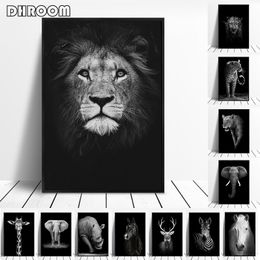 Canvas Painting Animal Wall Art Lion Elephant Deer Zebra Posters and Prints Pictures for Living Room Decoration Home Decor W220425