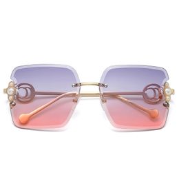 Summer 2023 glasses Fashion Womens Sunglasses Designer Square Frameless Art Pearl Embellished Gold Metal Temples Premium Texture Simple Sun