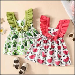 Girls Dresses Baby Kids Clothing Baby Maternity Clothes Avocado Watermelon Print Dress Children Ruffle Flying Sl Dhmdp