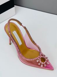 2022 scarpe eleganti di lusso da donna stilista di cristallo pelle importata grandi sandali decorativi bassi tacco a spillo cinturino incrociato alla caviglia con scatola 361