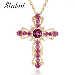 Pendant Necklaces Vintage Cross Women's Necklace Gold Byzantine Chain Color Red Crystal Jewelry for Weddindant Sidn22