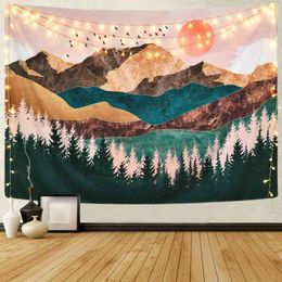 Tapestry 3D Mountain Tapestry Abstract Forest Tree Wall Rugs Sunset Nature Land
