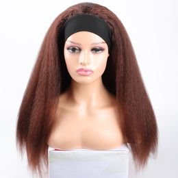 Long Kinky Straight For Women Afro Synthetic Hair Cosplay s Headband Wig Blond Black Red Purple