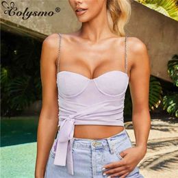 Colysmo Sleeveless Crop Top Women Double Layers Chain Straps Bustier Tops Party Camisole Tank Top Female Festival Cropped 210401