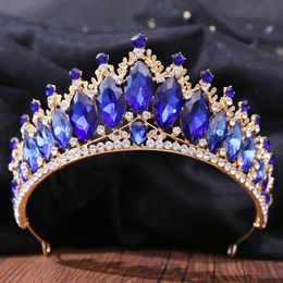 Red Crystal Bridal Tiaras Crown Rhinestone Pageant Diadema Headpieces Wedding Halloween Jewellery Hair Accessories