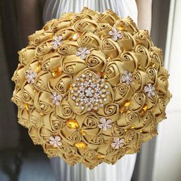 Decorative Flowers & Wreaths 1pc/lot Gold Bridal Wedding Bouquet Satin Rose Artificial De Novia On SaleDecorative