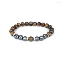 Beaded Strands Tiger's Eye Black Magnet Beads Elastic Cord Bracelet Men Bangle Natural Stone Chain ChakraYoga Fashion Accessories Jewelry In