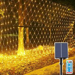 Strings 1.5x1.5M 3x2M 6X4M Solar Net Lights Outdoor Led Mesh String Light With Remote Garden Patio Window Bushes Tree Twinkle GarlandLED