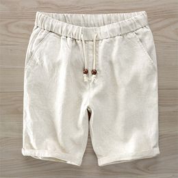 Italy Pure linen Shorts Men Brand Casual Elastic Waist Fashion For Short 30 38 Size masculino bermuda masculi 220715