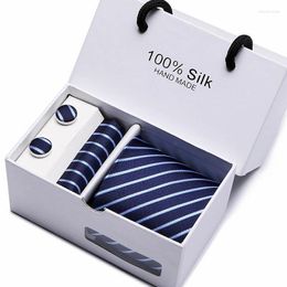Bow Ties Jacquard High Grade Factory Sale Festive Present Tie Handkerchief Pocket Squares Cufflink Set Necktie Box PlaidBow Emel22