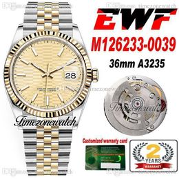 EWF 36mm 126233 A3235 Automatic Mens Watch Two Tone Yellow Gold Golden Fluted Dial 904L Steel JubileeSteel Bracelet Warranty Card Super Edition Timezonewatch R7
