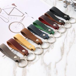 Keychains Top Grade Handmade Real Leather Cowhide Rope Keychain Metal Key Chains Men Or Women Holder Cover Auto Keyring Gifts Enek22