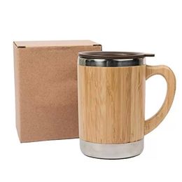 Bamboo Tumbler Stainless Steel Coffee Mugs with Handle and Lids Eco Friendly Insulated Water Bottle Sea Shipping RRA276
