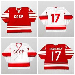 Nikivip Custom 80'S Valeri Kharlamov #17 CCCP Hockey Jersey Stitched White Blue Size S-4XL Any Name And Number Top Quality Jerseys