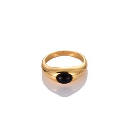 Bloggers' Joint Model Inlaid Black Agate Ring Female Niche Simple Light Luxury High Fashion All-Match Jewelry Accessories