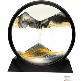 Creative 3D Glass Sandscape in Motion Hourglass Moving Sand Frame Art Picture Display Flowing Gift Home Decor 7/12inch Dropship 220406