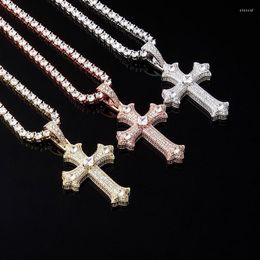 Chains Fashion Rose Gold Colour Cross Pendant Necklaces For Woman Mens Crystal Cubic Zirconia Hip Hop JewelryChains Elle22