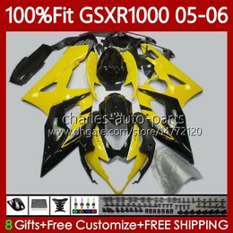 Injection Mold Bodys For SUZUKI GSXR1000 GSXR 1000 CC K5 GSX-R1000 Yellow black 2005-2006 Bodywork 122No.61 1000CC GSXR-1000 05 06 GSX R1000 2005 2006 OEM Fairing Kit