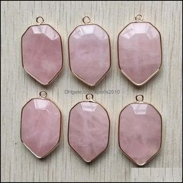 Arts And Crafts 32Mmx22Mm Natural Rose Quartz Stone Charms Section Shield Shape Golden Connector Pendants For Jewellery Makin Sports2010 Dhsfc