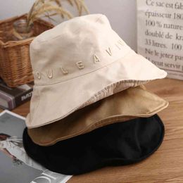 Summer Unisex Women Letter Embroidered Reversible Bucket Hat Men Beige Brown Black Cotton Sun Cap Slogan Fisherman Bob Gorro Y220301 Xwraj