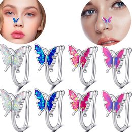 Rainbow Sequins Butterfly Nose Rings Piercing Barbell 14G Surgical Steel Bars Nose Ring Unisex Jewellery