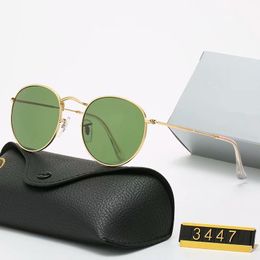 -2021 Marca de designer clássica Óculos de sol redondos UV400 Óculos de moldura de ouro de metal de metal homens homens espelhos de vidro lente óculos de sol com caixa