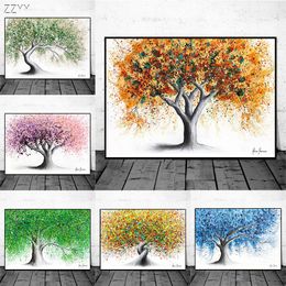 Abstract Watercolour Tree Landscape Canvas Painting Posters and Print Coloured Tree Wall Art Picrtues for Living Room Home Decor