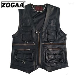 Men's Vests ZOGAA Multi Pocket Vest Men Black Pography Genuine Leather Motorcycle Biker Waistcoat Male Autumn Sleeveless Jacket Men1 Stra22