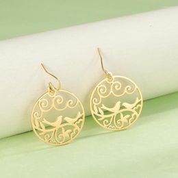 Dangle & Chandelier Gold Steel Color Stainless Vintage Birds Earrings For Women Hollow Filigree Drop Jewelry 2022 WholesaleDangle Odet22