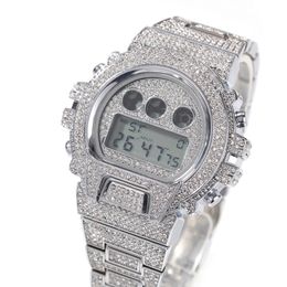 Роскошные полные алмазные часы Gold Watch Дизайнерские мужские часы высококачественные модные электронные цифровые наручные часы