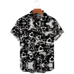 Men's Casual Shirts Men's Short Sleeve Lapel Shirt Plus Size Skull 3D Print Top With PocketsMen's