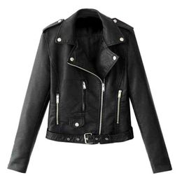 Lady Faux Leather Jacket Long Sleeve Lapel Zipper Button Pocket Motorcycle Jacket Short Coat Outwear Female Tops chaquetas L220728