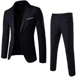 Men 2 Pieces Classic Suit Sets Black Men Business Blazer Vest Pant Suits Sets Spring Autumn Plus size Wedding Set 220527