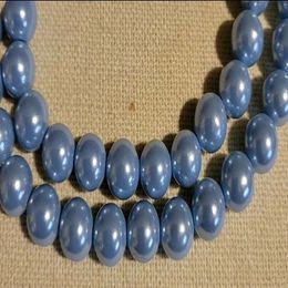 Double Strand Lustrous Blue Faux Pearl Adjustable Necklace 18inch