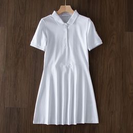 Designer women dress Polo collar new pure Colour white/black/blue sport waist slim summer cotton T-shirt skirt JNCT