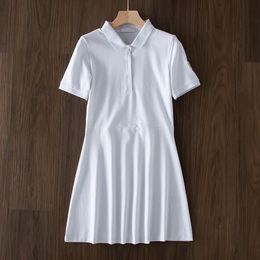 Designer women dress Polo collar new pure color white/black/blue sport waist slim dress summer cotton T-shirt skirt