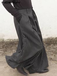 Men's Pants 2022 Men Striped Skirts Button Loose Fashion Streetwear Casual Long Style Folds Leisure Bottoms S-5XLMen's