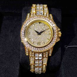 MISSFOX Iced Out Dial Watch For Man 18k Gold Luxury Shine Men's Watch Diamond Hip Hop Round Stainls Steel Men Quartz Watch